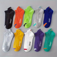10 Pairs Boys Cotton Blend Ankle Socks Solid Letter Print
