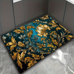 Retro Floral Area Rug Machine Washable Mat for Living Room