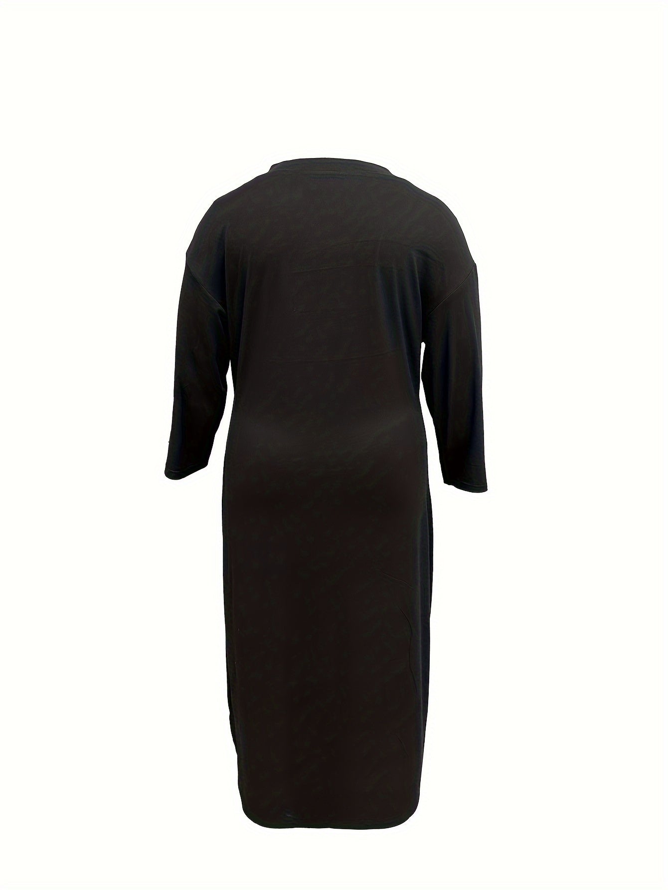 Women's Plus Solid Long Sleeve V Neck Maxi Dress With Pockets