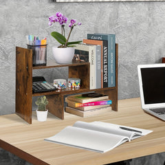 Desktop Bookshelf Office Retractable Storage Bookcase Wooden Storage Rack