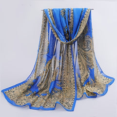 Boho Vintage Print Chiffon Silk Scarf - Summer Beach Towel Shawl
