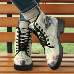 Skull & Floral Gothic Style Lace Up Ankle Boots
