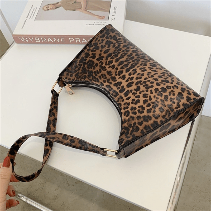 Animal Pattern Shoulder Bag Zipper Baguette Bag Underarm Bag