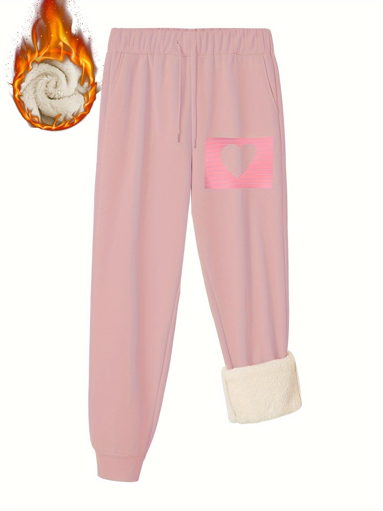 Women's Heart Print Fleece Sporty Pants Plus Size