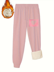 Women's Heart Print Fleece Sporty Pants Plus Size