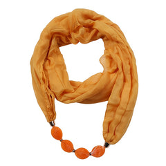 Soft Cotton Linen Scarf Necklace Pendant Solid Bead Scarf