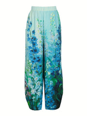 Floral Print Straight Leg Pants With Pockets