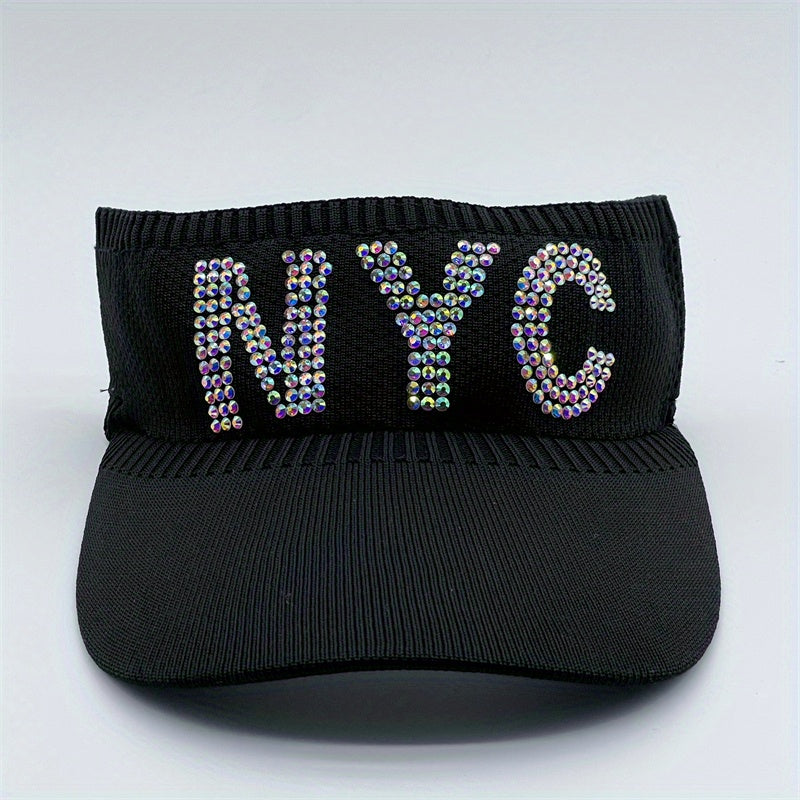 Rhinestone Letter Visor Hat Knitted Elastic Sun Cap
