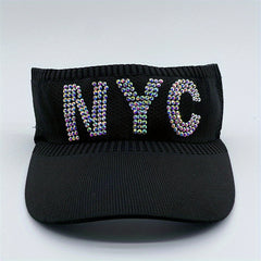 Rhinestone Letter Visor Hat Knitted Elastic Sun Cap