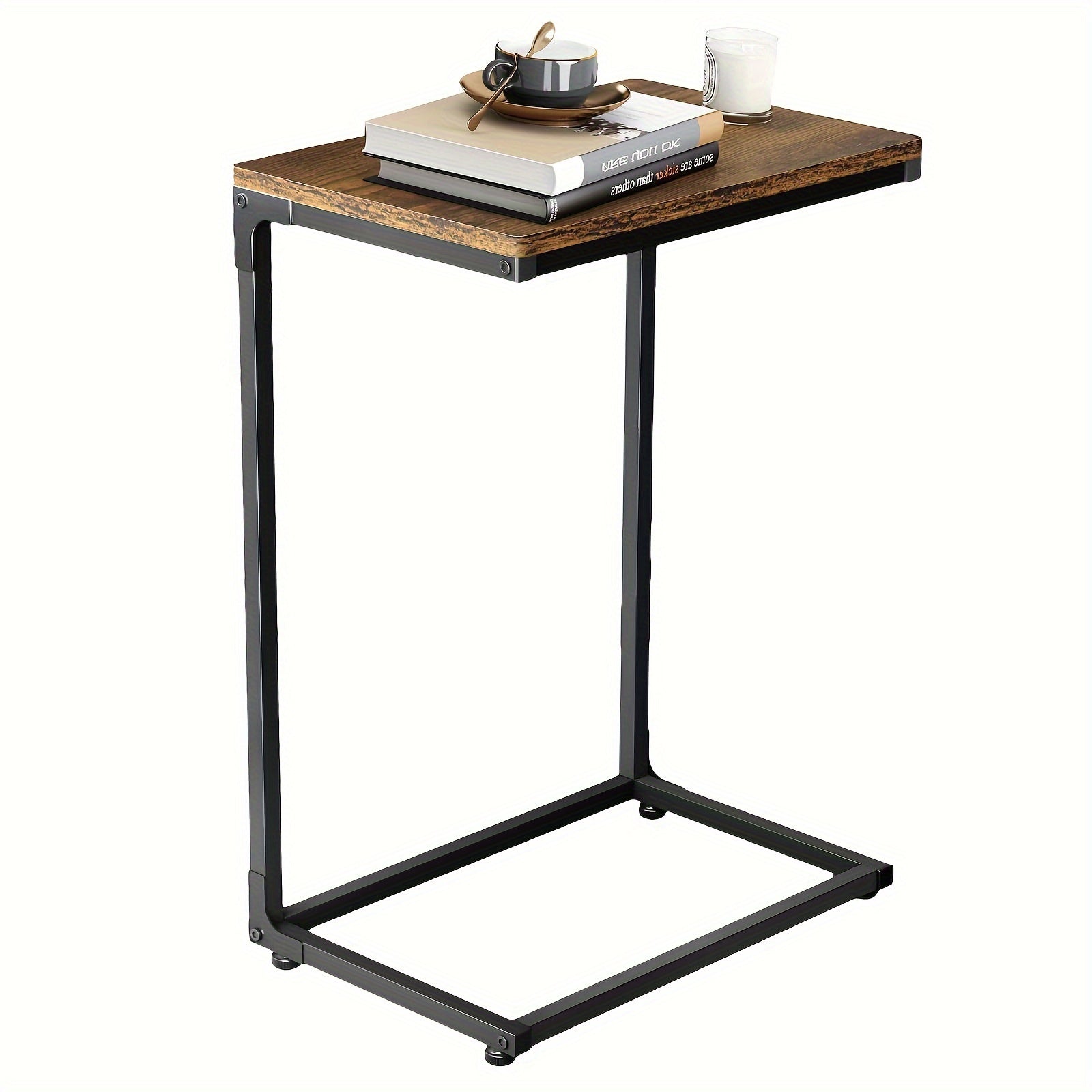 Retro C-shaped Coffee Table for Sofa Side with Metal Frame