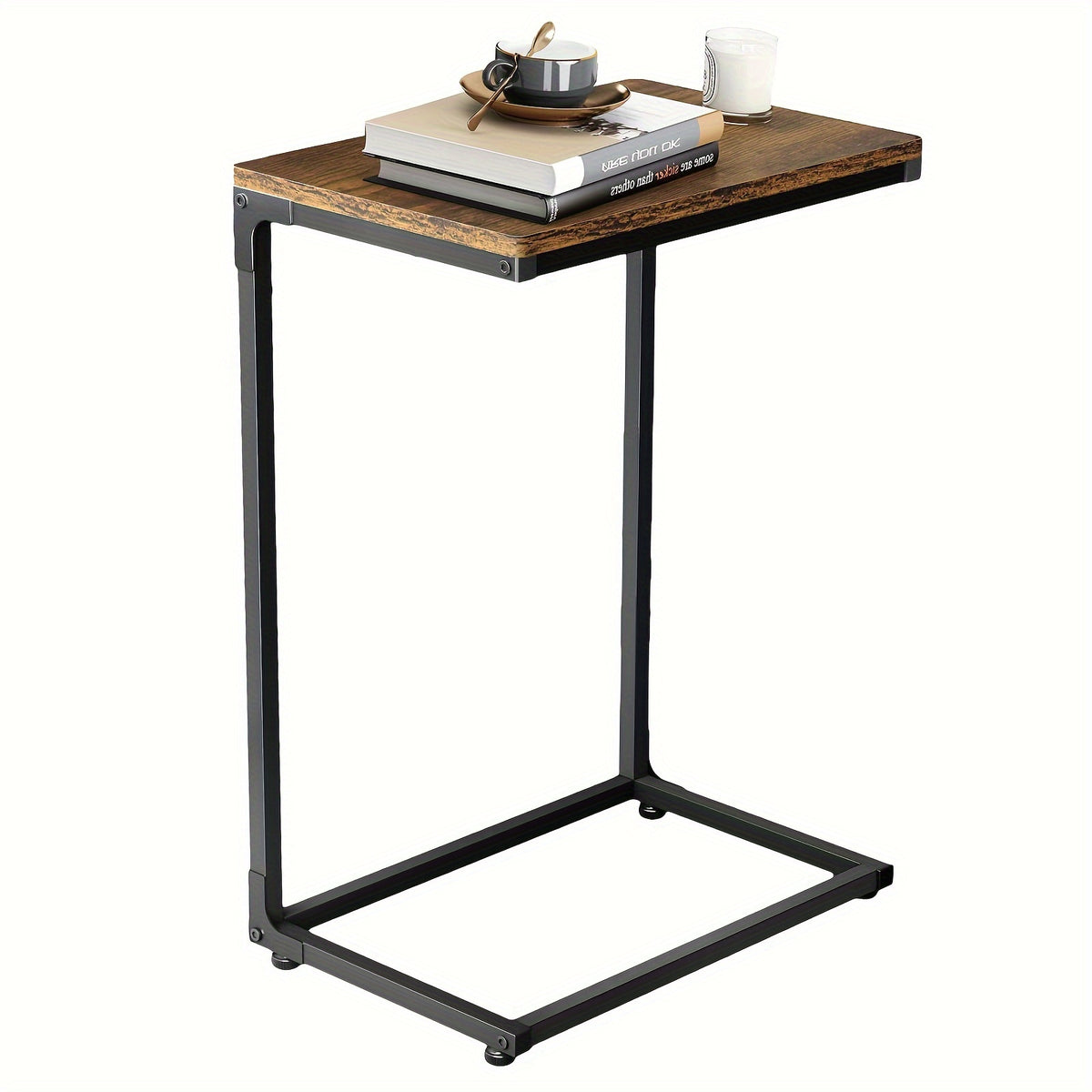 Retro C-shaped Coffee Table for Sofa Side with Metal Frame