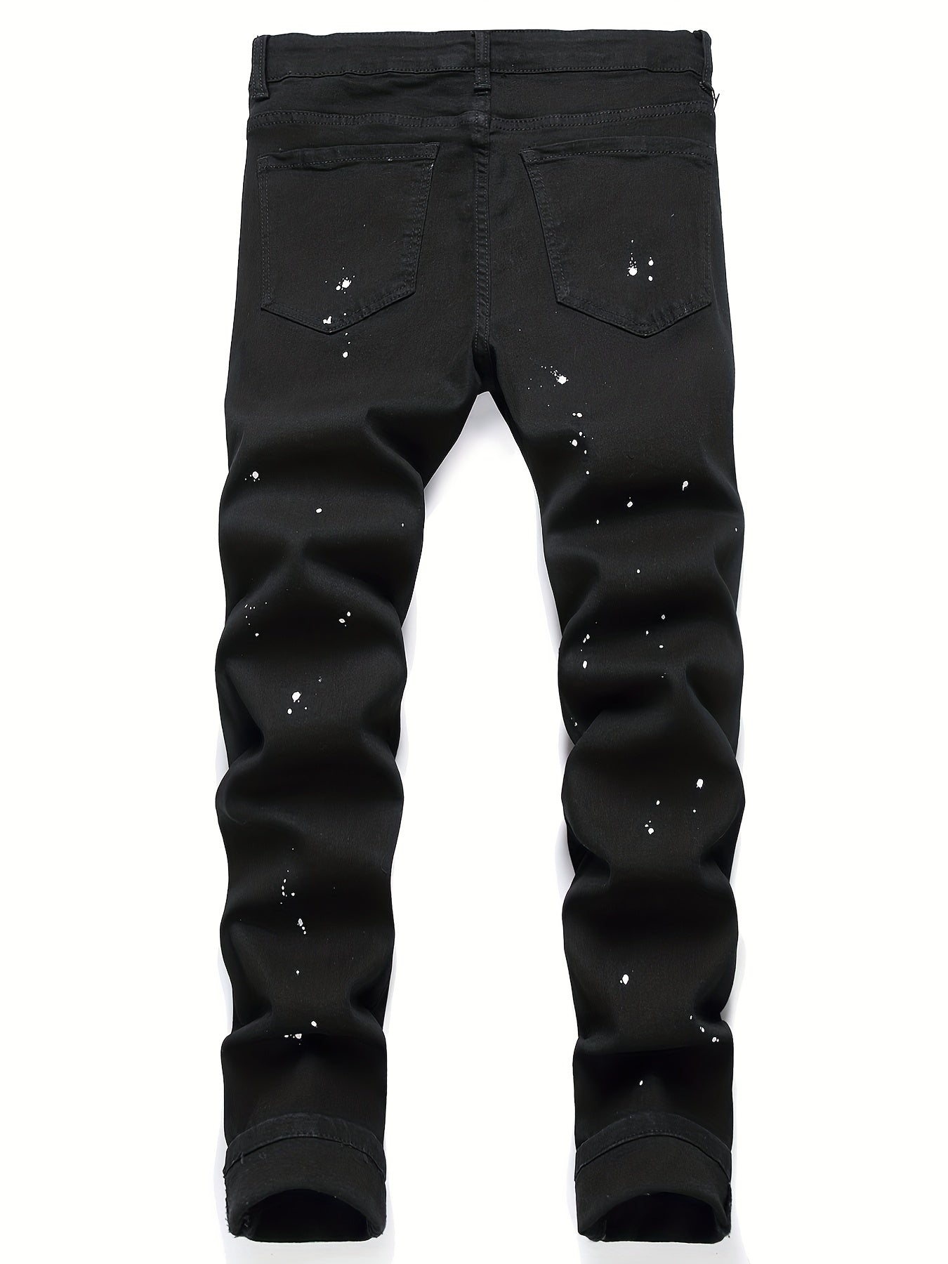 Patterned Ripped Straight Slim Fit Denim Jeans