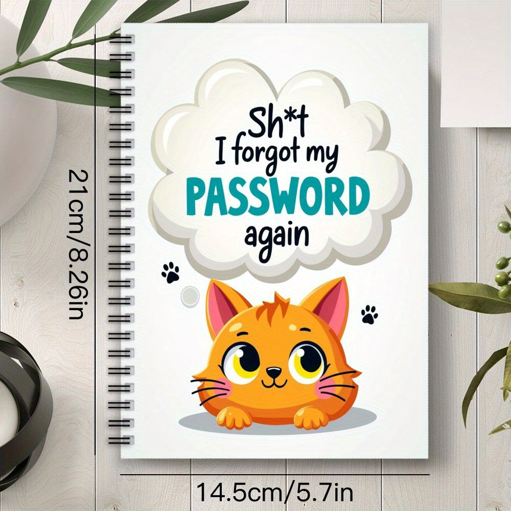 Spiral Password Notebook Orange Cat Internet Logins Funny Design