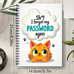 Spiral Password Notebook Orange Cat Internet Logins Funny Design