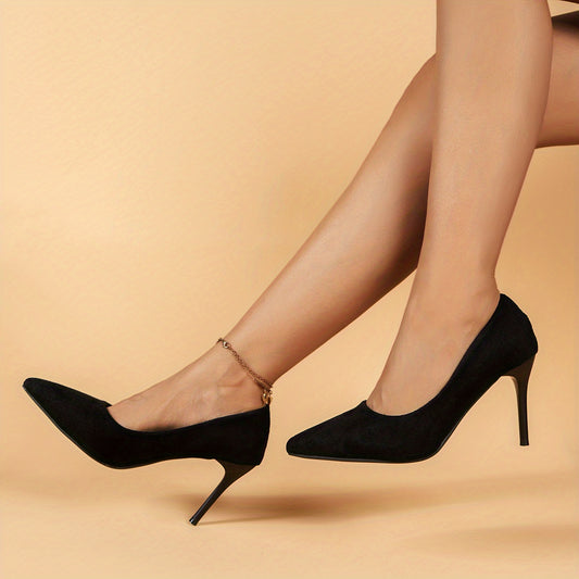Women's Stiletto Heels Pointed Toe Slip On Pumps Women's Solid Heels