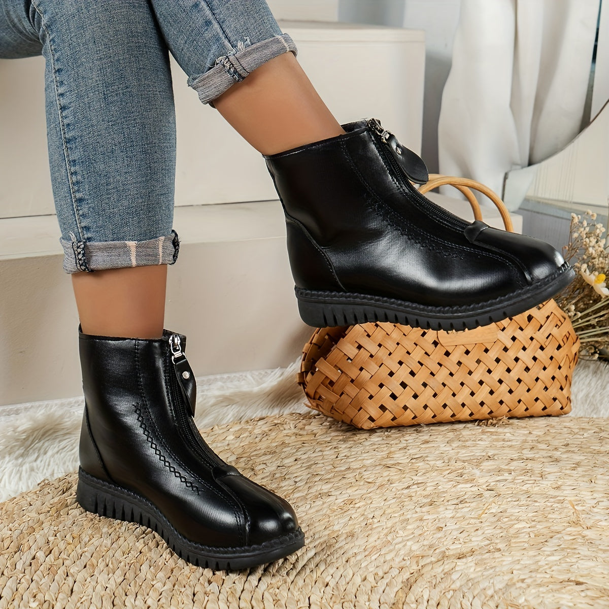 Zipper Front Winter Flat Sneakers Women's Boots