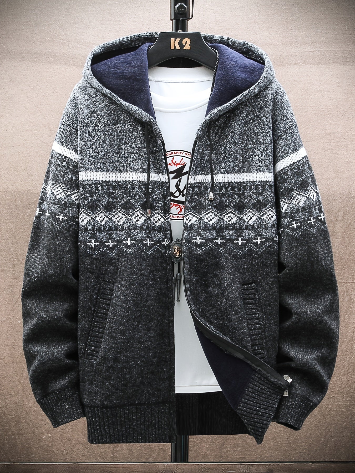 Men's Cable Knit Zip Hooded Sweater