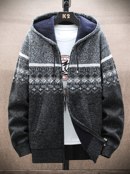 Men's Cable Knit Zip Hooded Sweater