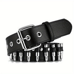 Adjustable Unisex Waist Belt Punk Bullets Rivet Studded Leather Belt
