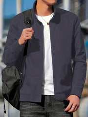 Solid Waterproof Jacket Men's Casual Stand Collar Zip Up Jacket