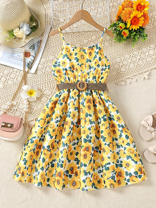 Girls Sunflower Graphic Cami Dress for Summer Beach Party