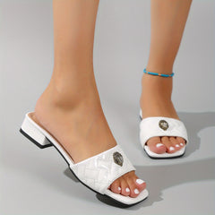 Women's Quilted Slide Sandals Chunky Heels Open Toe Casual Shoes