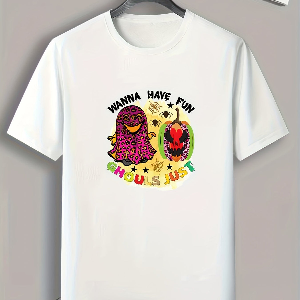 Halloween Pumpkin & Ghost Print Men's Sports Tee