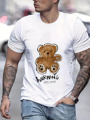 Teddy Bear Print Men's Graphic Crew Neck Tshirt for Summer Vacation