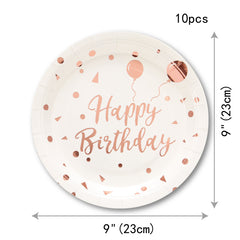 25pcs Happy Birthday Tableware Rose Golden Paper Plates Napkins