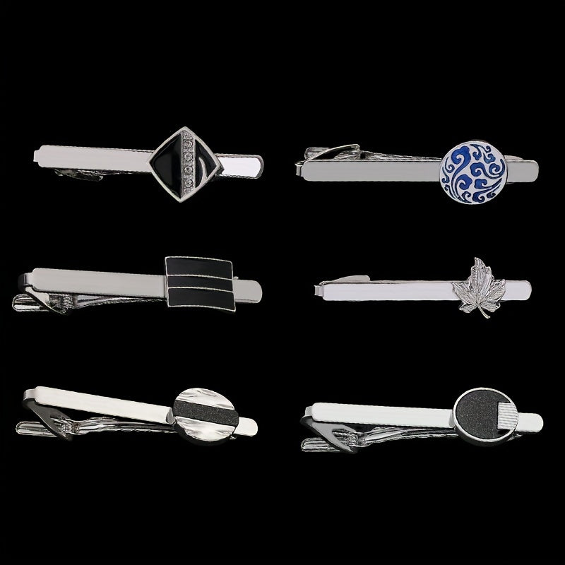 Maple Leaf Striped Square Round Tie Clip Wedding Business Necktie Accessories