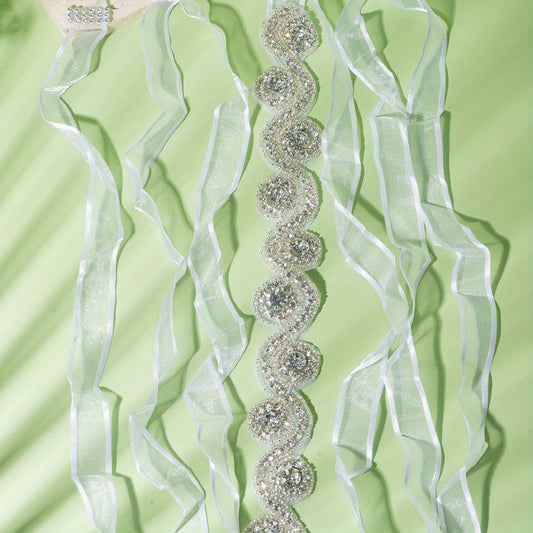 Rhinestone Mesh Ribbon Belt Bridal Wedding Belt
