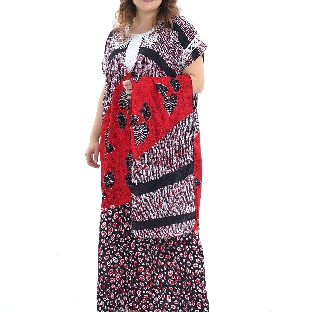  Graphic Print Kaftan Dress Set with Hijab
