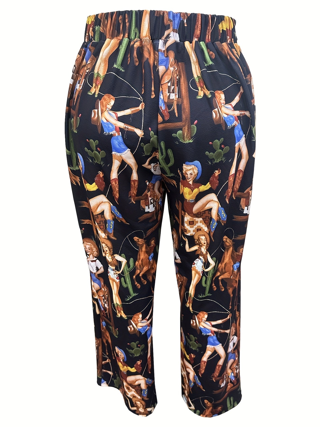  Western Style Pants Women's Plus Cartoon Print Trousers