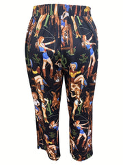  Western Style Pants Women's Plus Cartoon Print Trousers