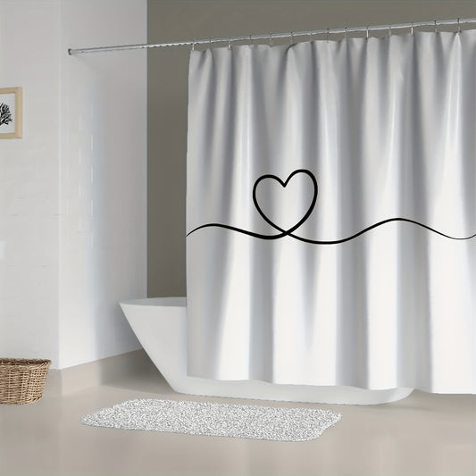Waterproof Love Shower Curtain with 12 Hooks