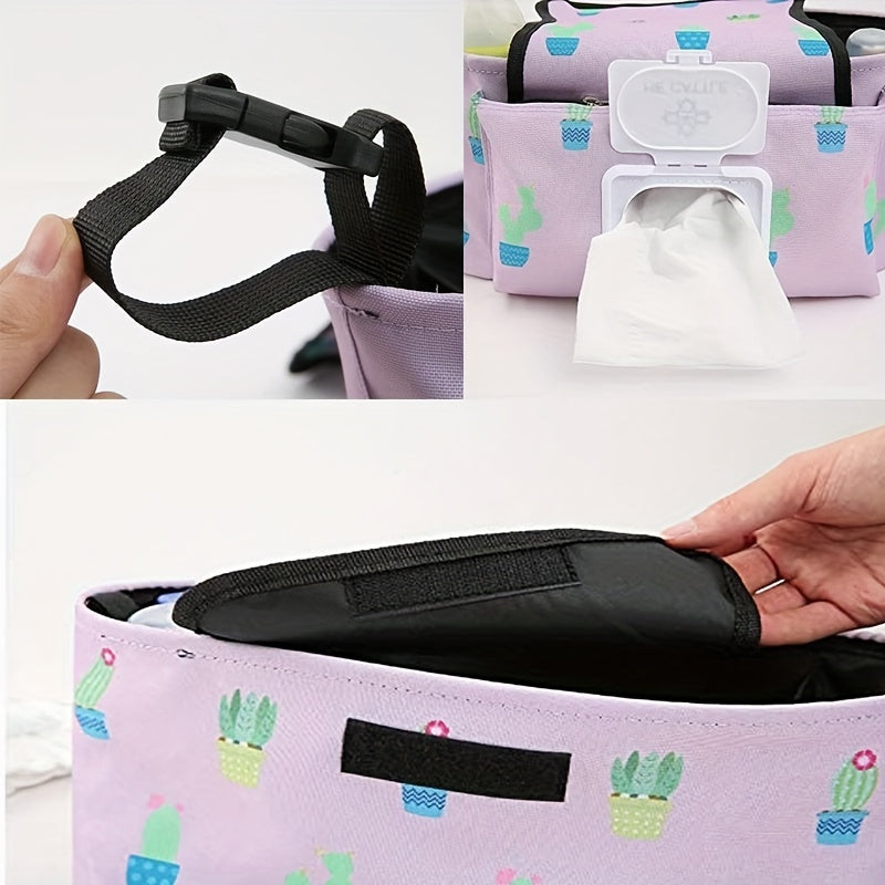 Universal Baby Stroller Storage Bag with Wipes Clip & Reversible Pouch