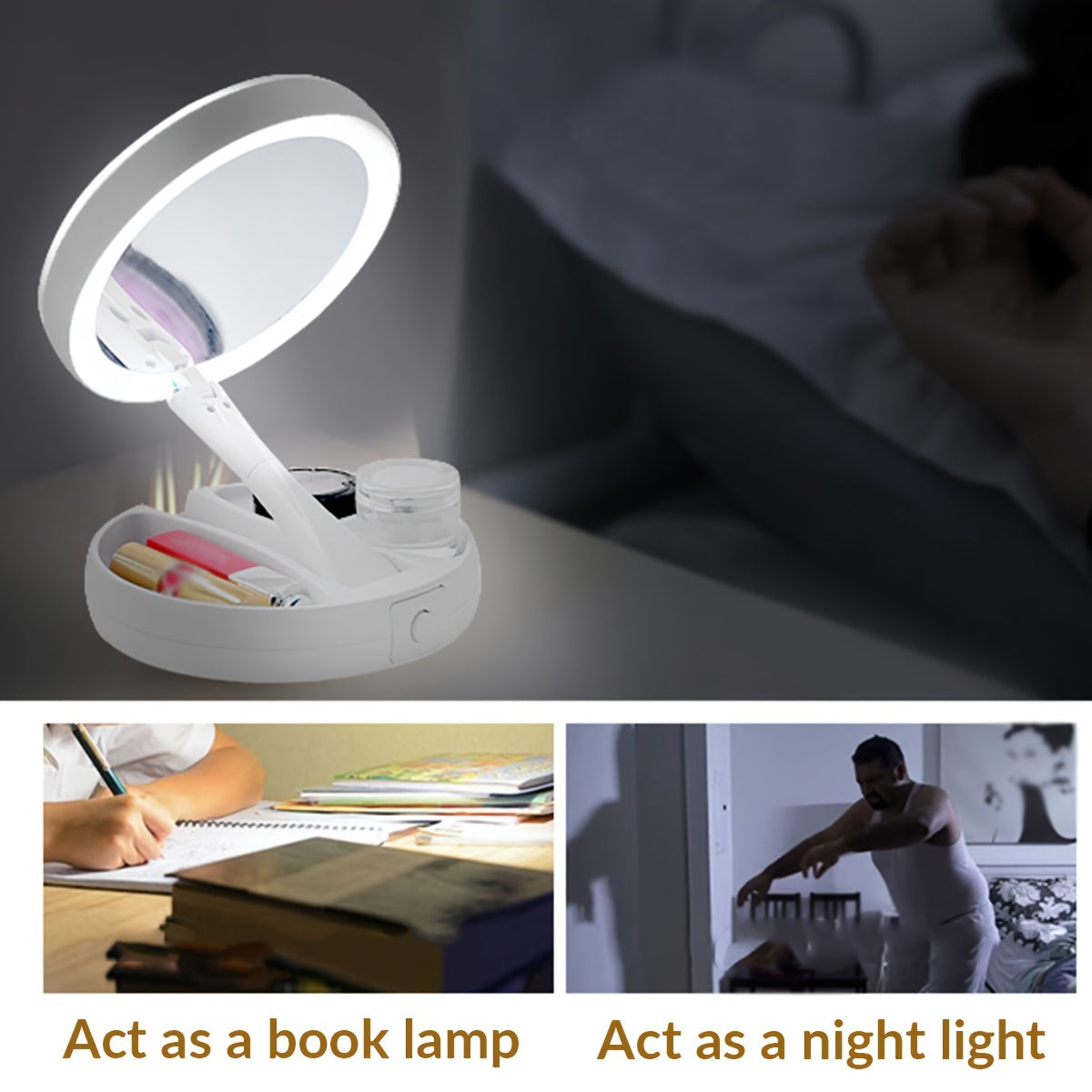 USB Dual Purpose Double Sided Mirror LED Makeup Mirror Portable Makeup Mirror