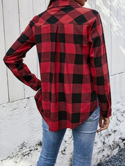  Plaid Print Long Sleeve Button Up Collar Shirt Top