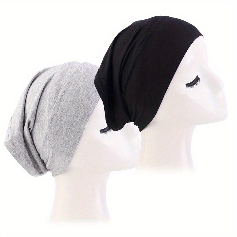 2pcs Soft Elastic Inner Cap Lightweight Head Wrap Soft Underscarf Beanie Cap