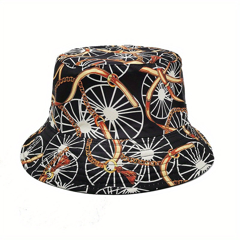 Reversible Chain Print Bucket Hat Casual Travel Beach Hats Unisex