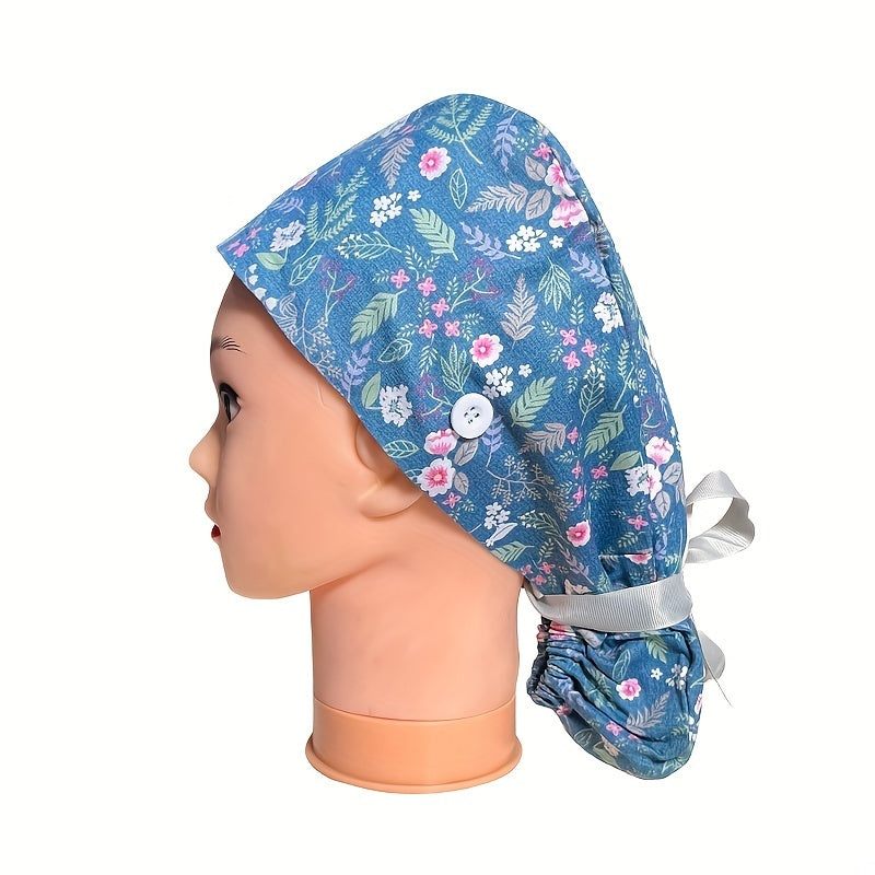 Cartoon Print Cotton Work Cap Elastic Nurse Hat