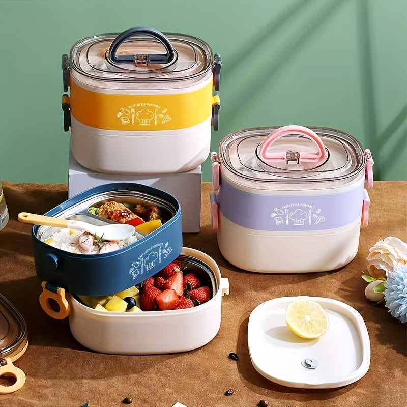 Stainless Steel Lunch Box 2 Layer Bento Box Portable Adult Canteen