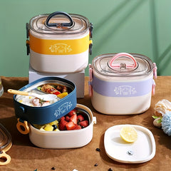 Stainless Steel Lunch Box 2 Layer Bento Box Portable Adult Canteen