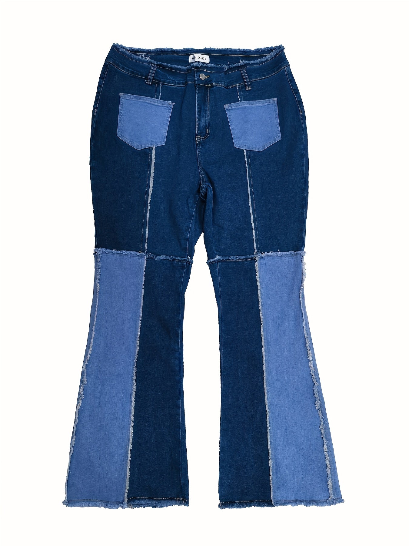  Colorblock Raw Trim Flared Leg Jeans