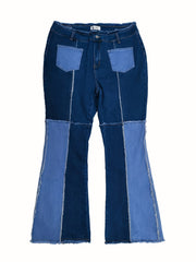  Colorblock Raw Trim Flared Leg Jeans
