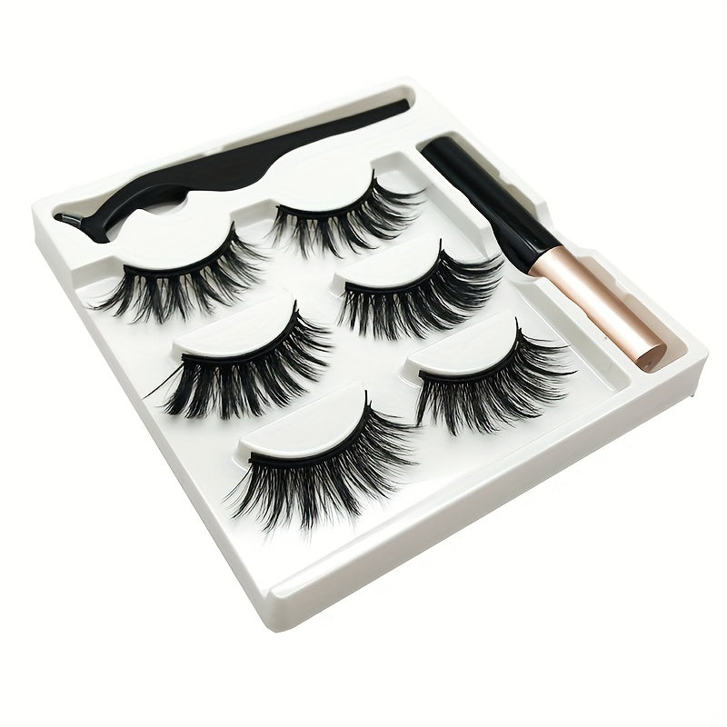 3 Pairs Magnetic Faux Mink Hair False Eyelashes Long and Curling Reusable Lashes
