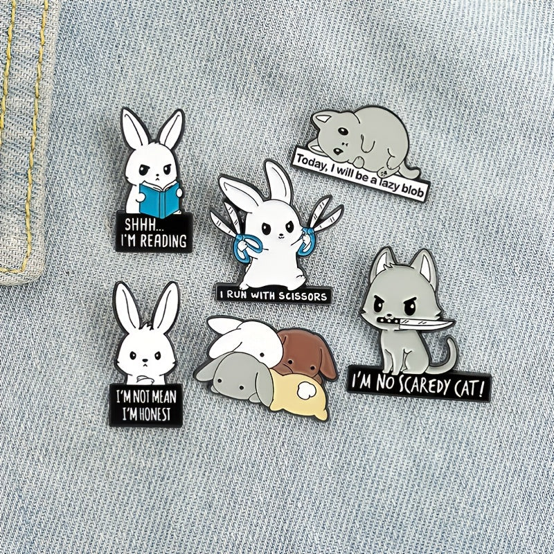 6pcs Animals Alloy Brooch Cartoon Rabbit Hamster Letter Anti-slip Button