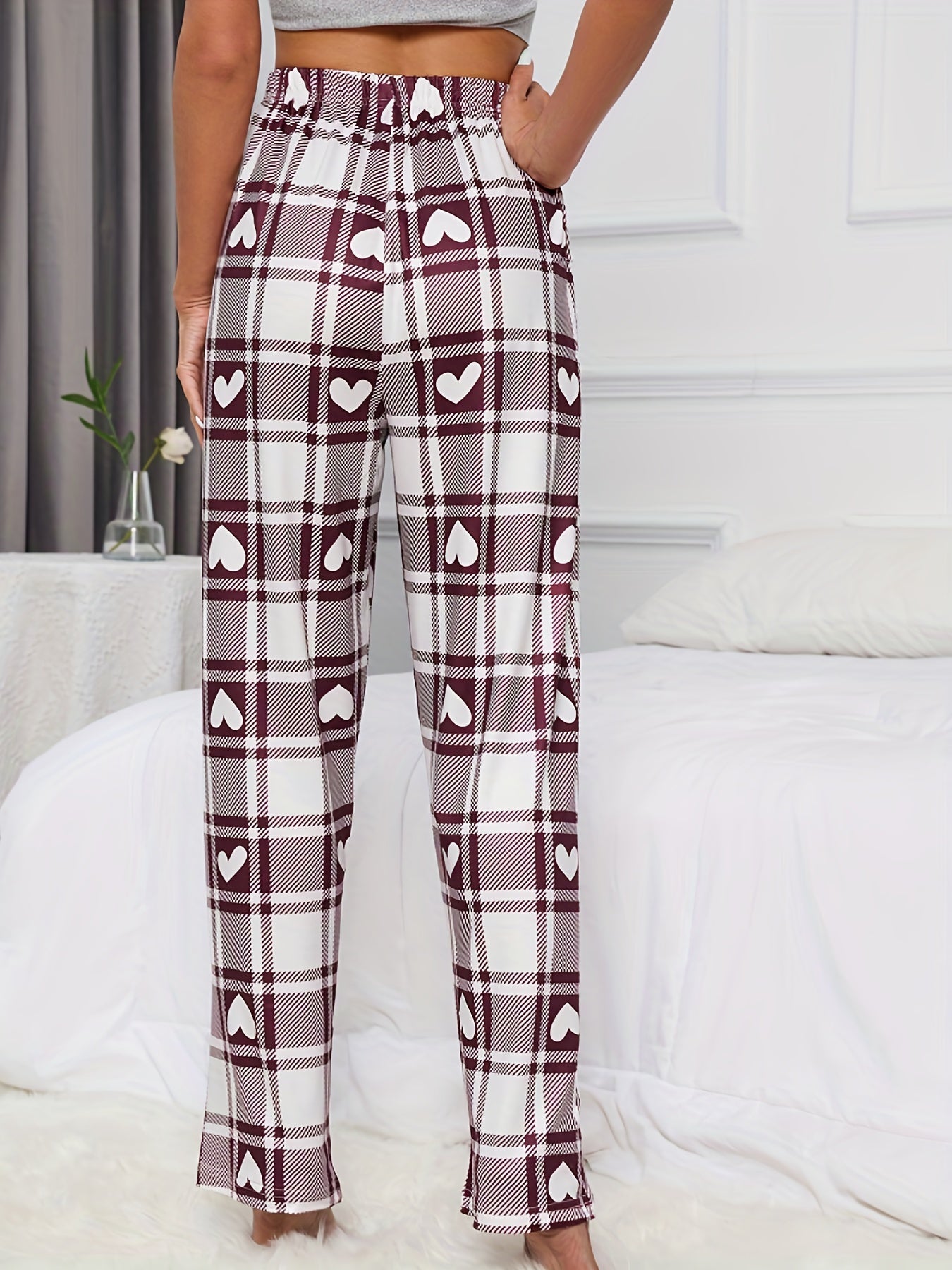 Plaid Print Lounge Bottoms Elastic Waist Lounge Pants Women's Sleepwear