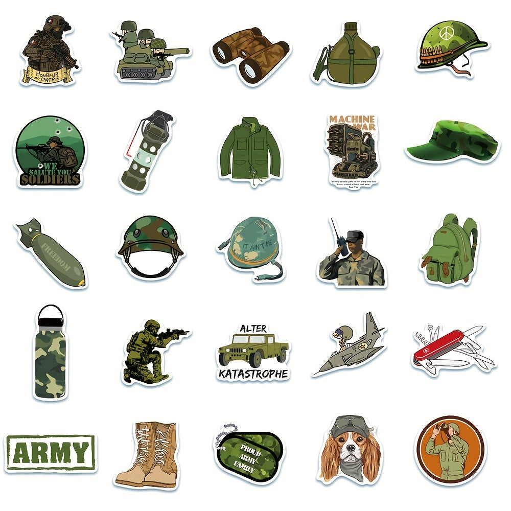 50pcs Cartoon Military Equipment Graffiti Stickers for Laptop Trunk
