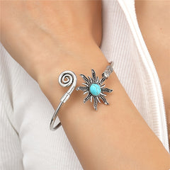 Vintage Sunflower Open Ring Synthetic Gems Boho Style Finger Jewelry